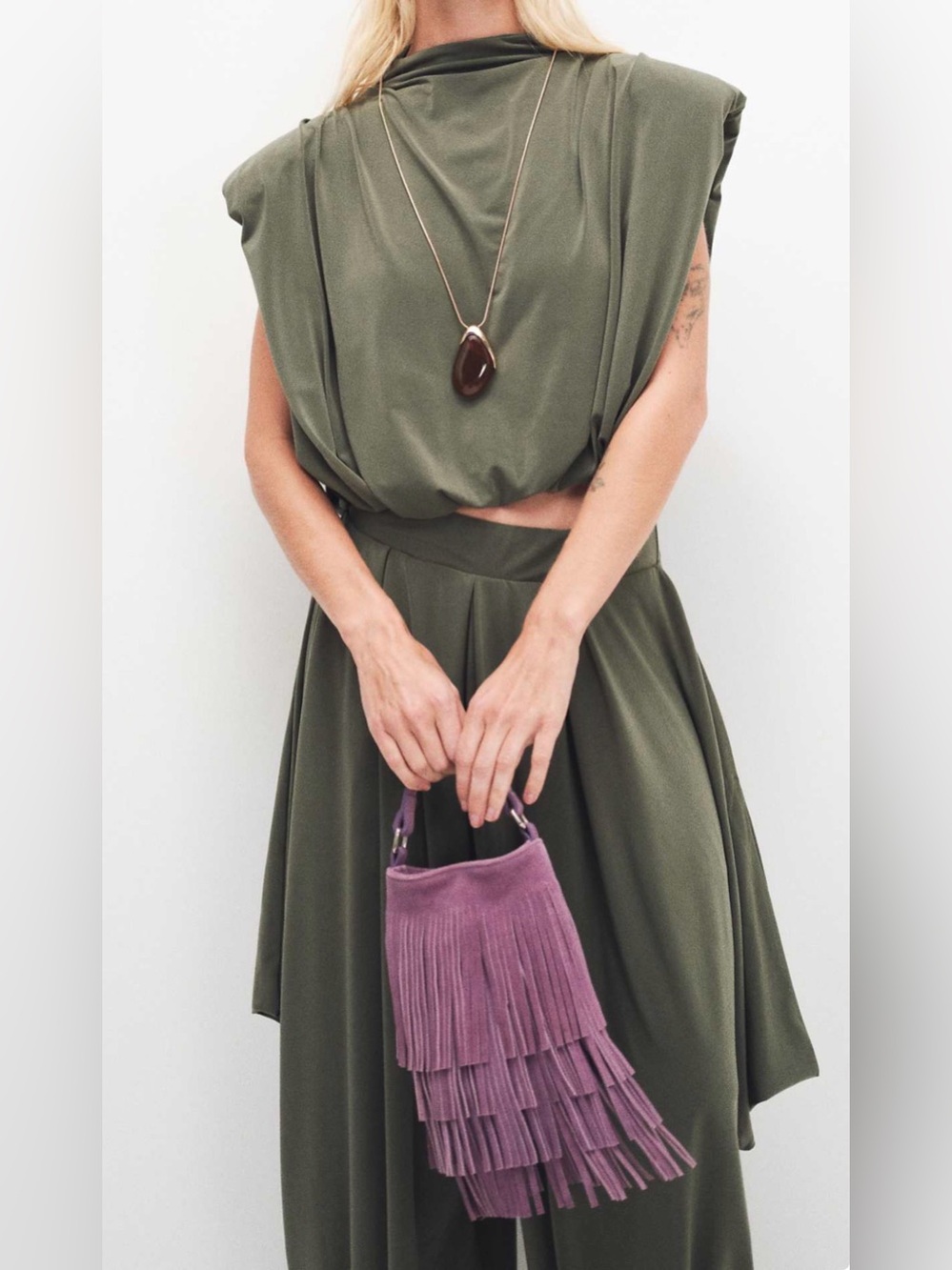 ASOS Design Suede Tassel Bucket Bag in Lilac